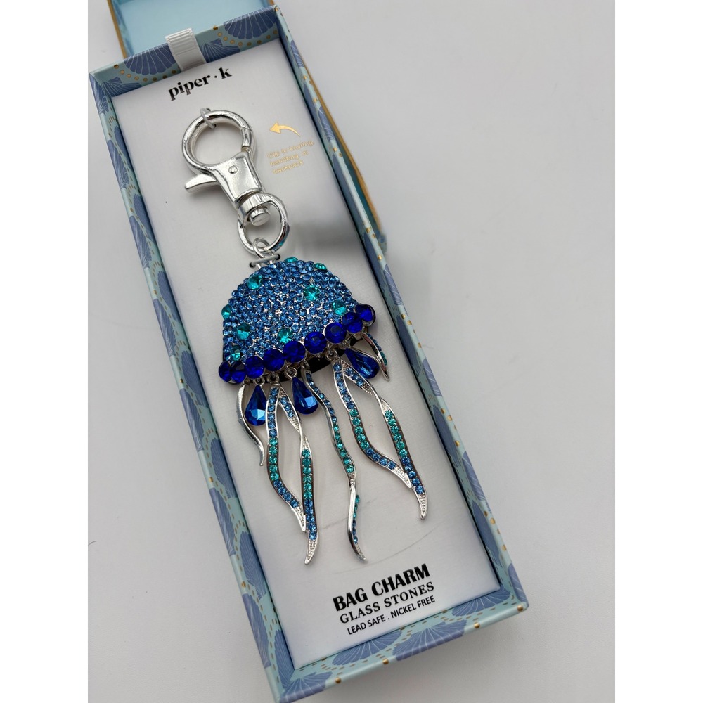 PIPER K Rhinestone Jellyfish Keychain Purse Charm Bag Charm Bling Keyring‎